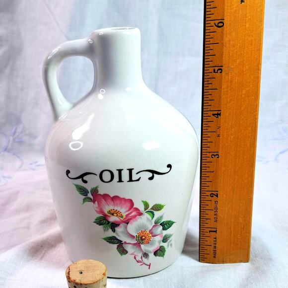 Vintage Oil Jug House of Webster White Cork Stopper Ceramic Painted Rose Floral - Picture 5 of 6